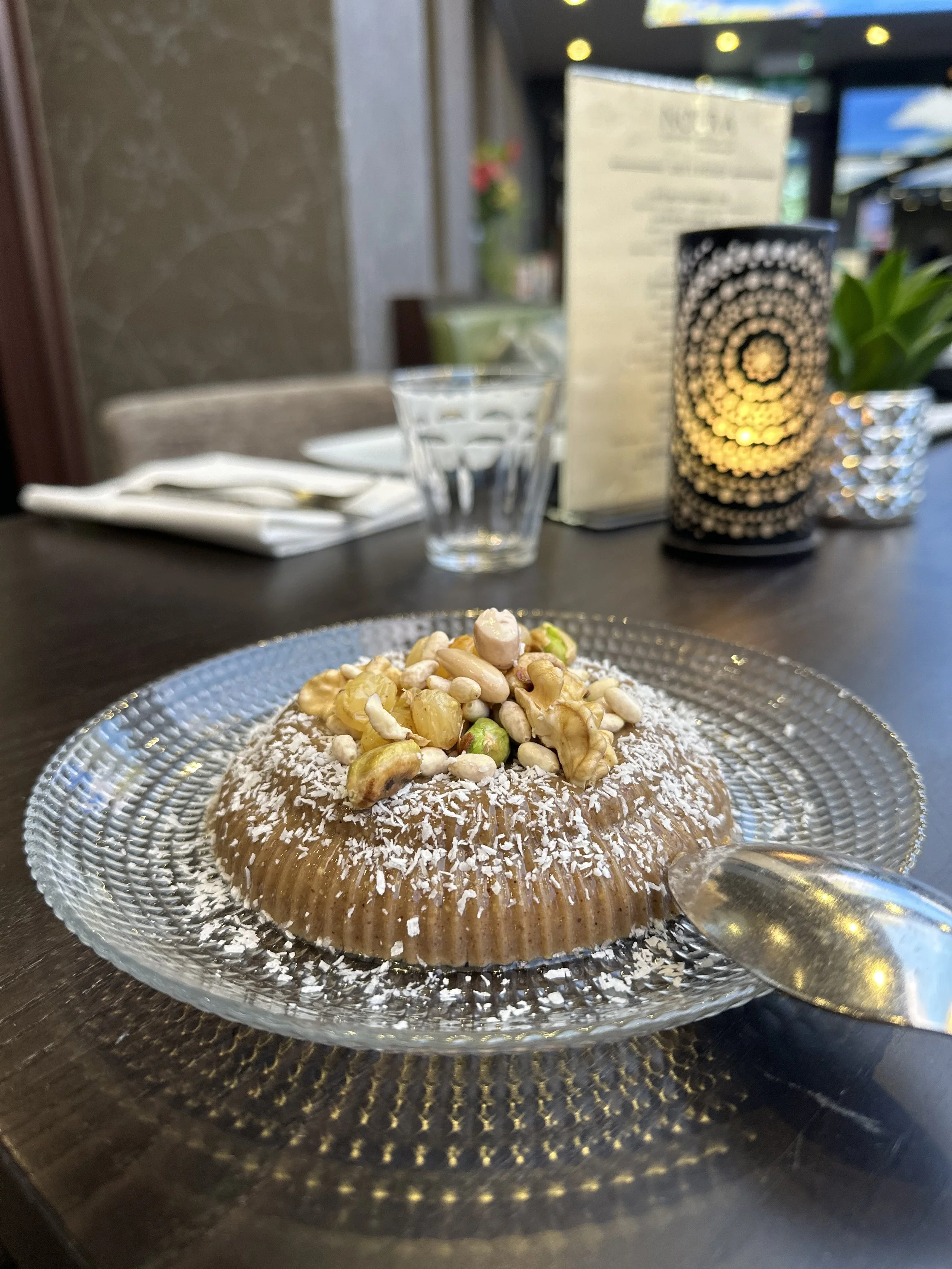 Lovely traditional dessert called Meghli at Noura Kingston