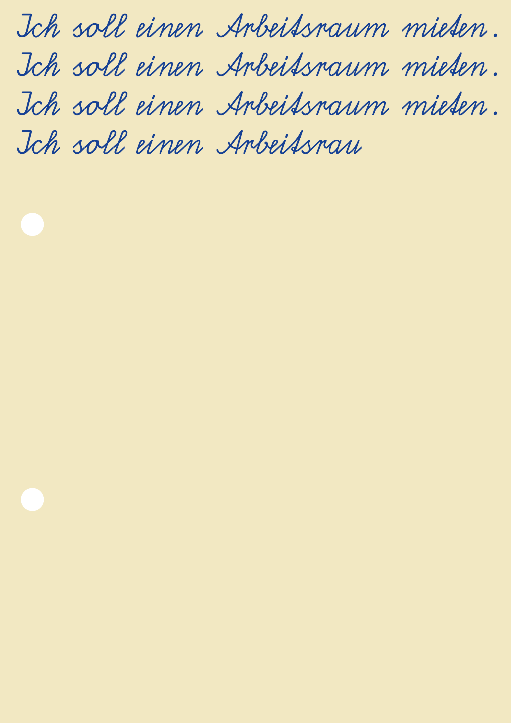 A4 Löschpapier mit der Handschrift "Ich soll einen Arbeitsraum mieten."