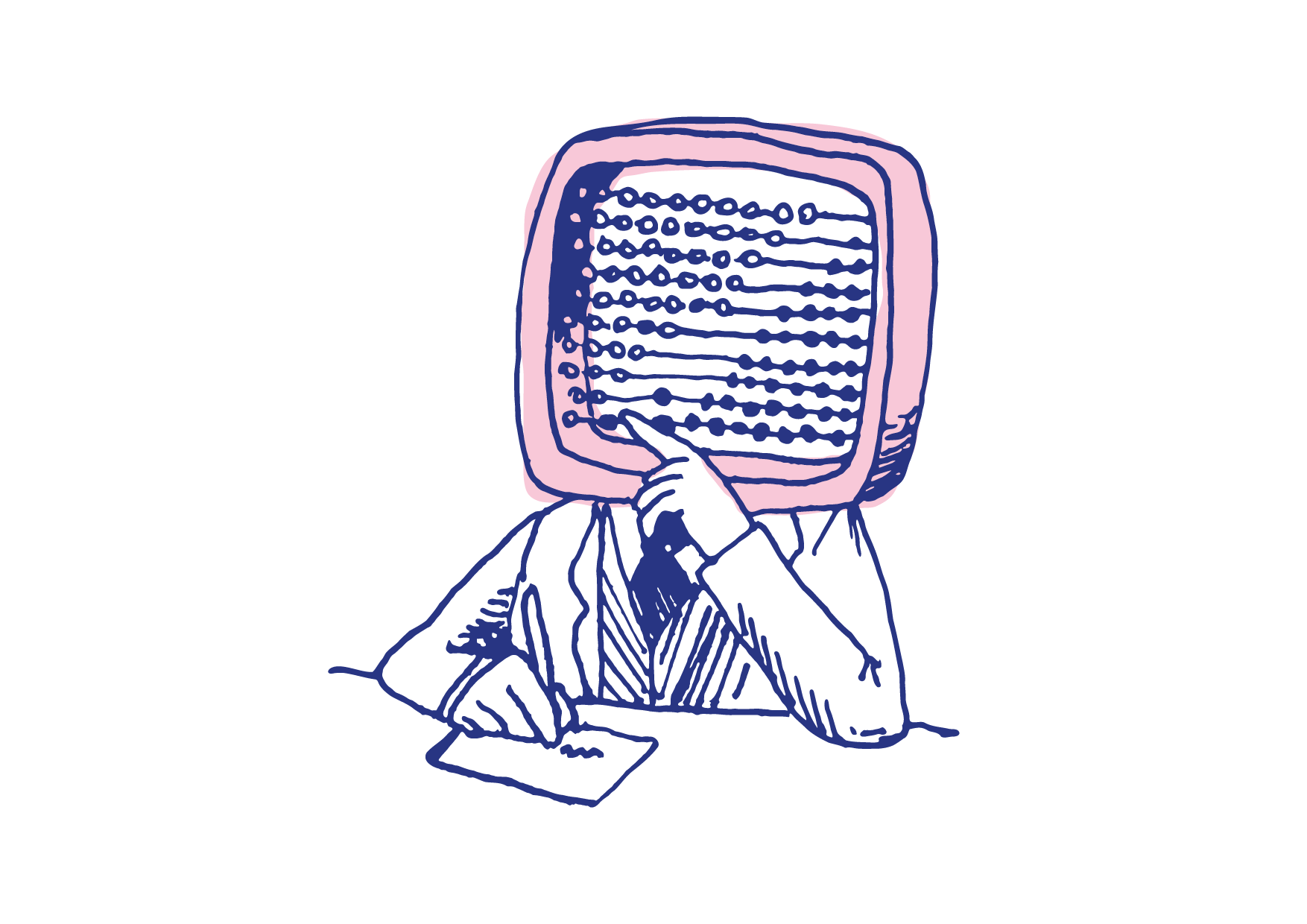 Illustration von Person mit Rechenmaschine als Kopf.
