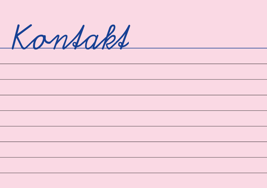 Eine rosa Karteikarte mit der Überschrift 'Kontakte'.