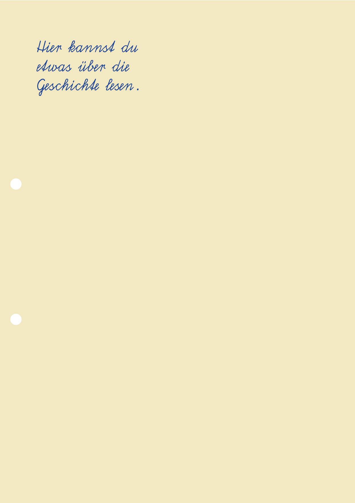 Ein Löschpapier mit handgeschriebener Schrift, die sagt: 'Hier kannst du etwas über die Geschichte lesen.'
