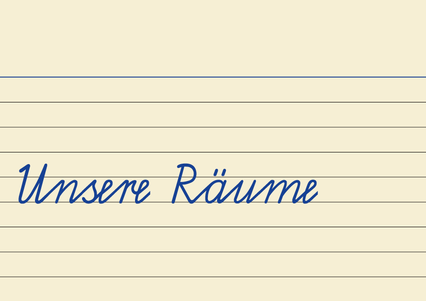 Karteikarte mit dem handgeschriebenen Text 'Unsere Räume'.