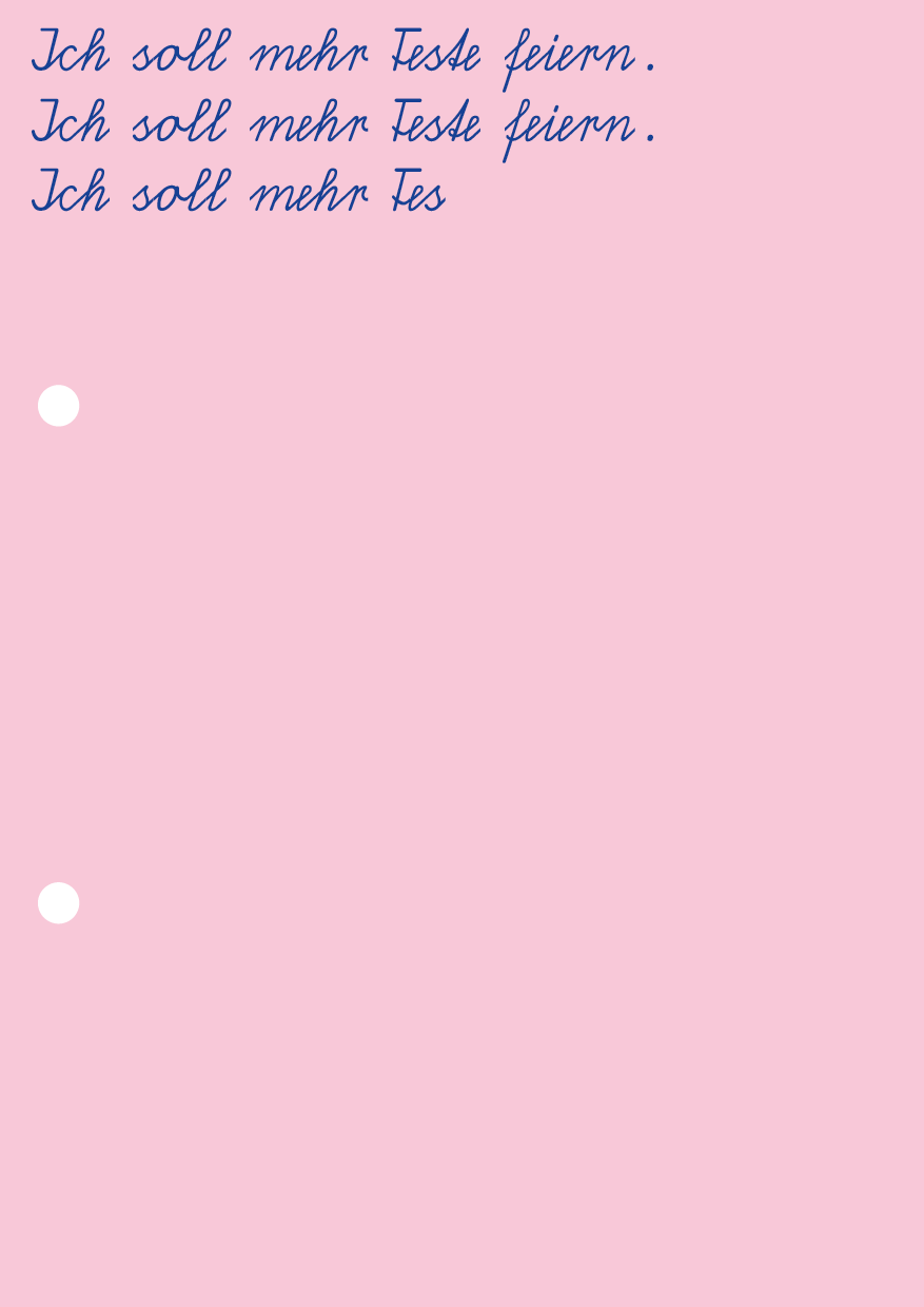 Rosa Löschpapier mit dem Text 'Ich soll mehr Feste feiern.'