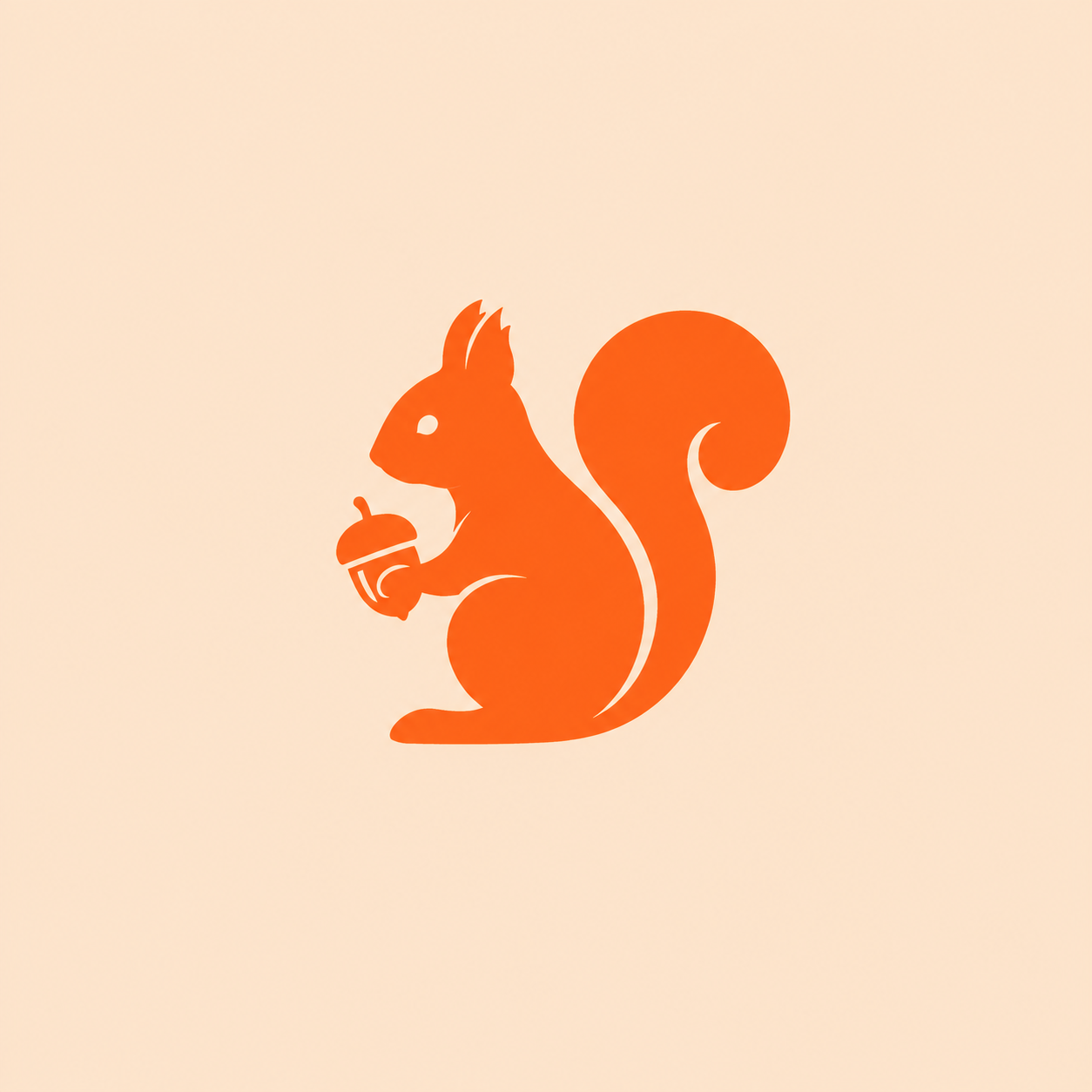 Orange silhouette of a squirrel holding an acorn.