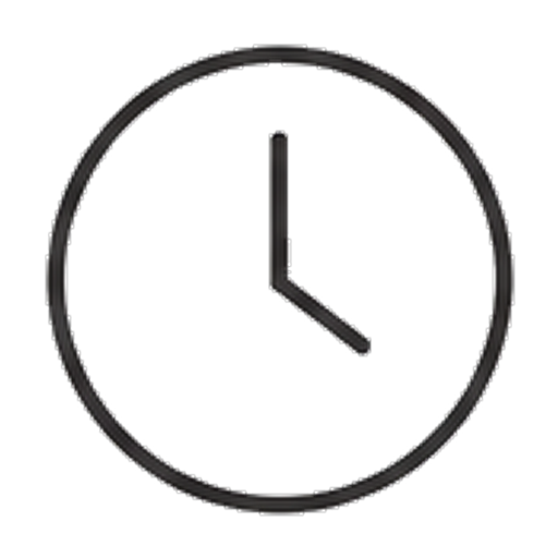 A black clock face with white hour and minute hands showing 4:45.