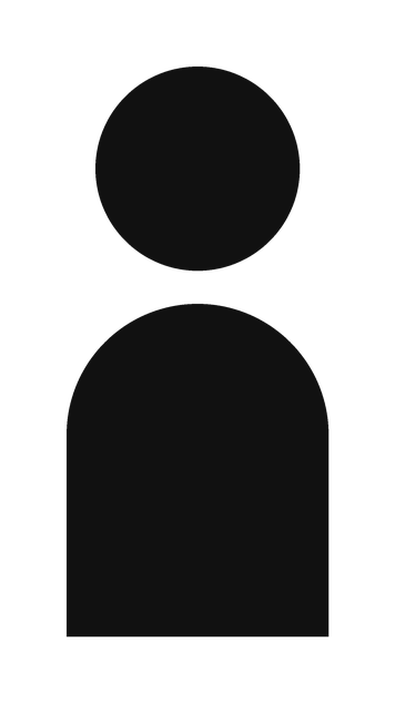 An icon of a user profile silhouette with a circular head and rectangular shoulders in black and white.