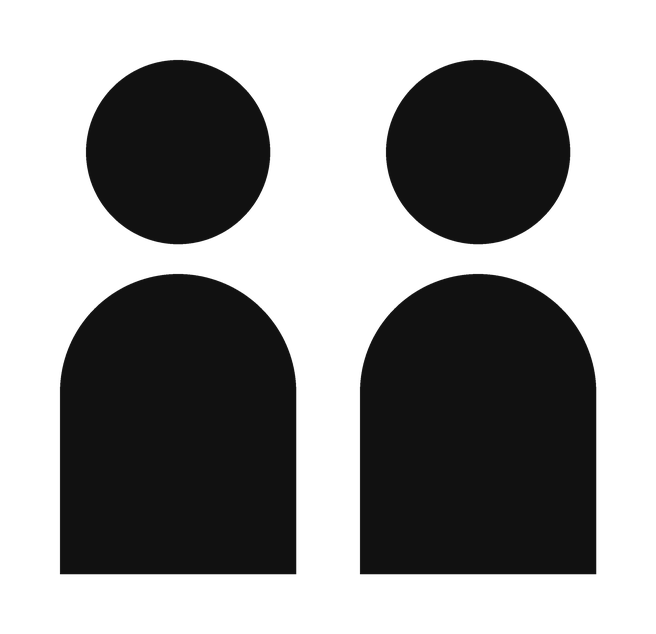 Icon representing two human figures, one with a slightly larger head and both with rounded shoulders, indicating a generic human silhouette.