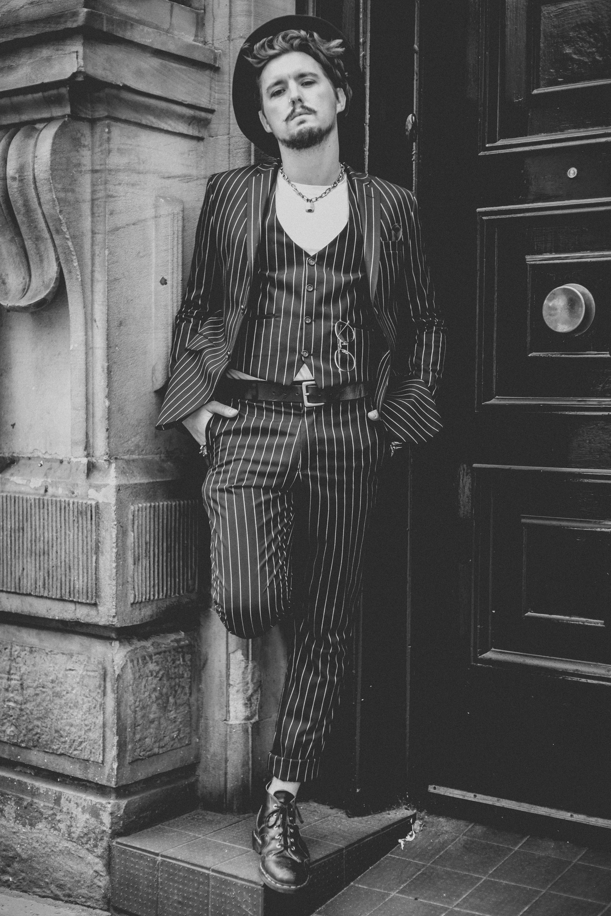 Black and white, street, fashion , editorial photography with male model in Newcasle