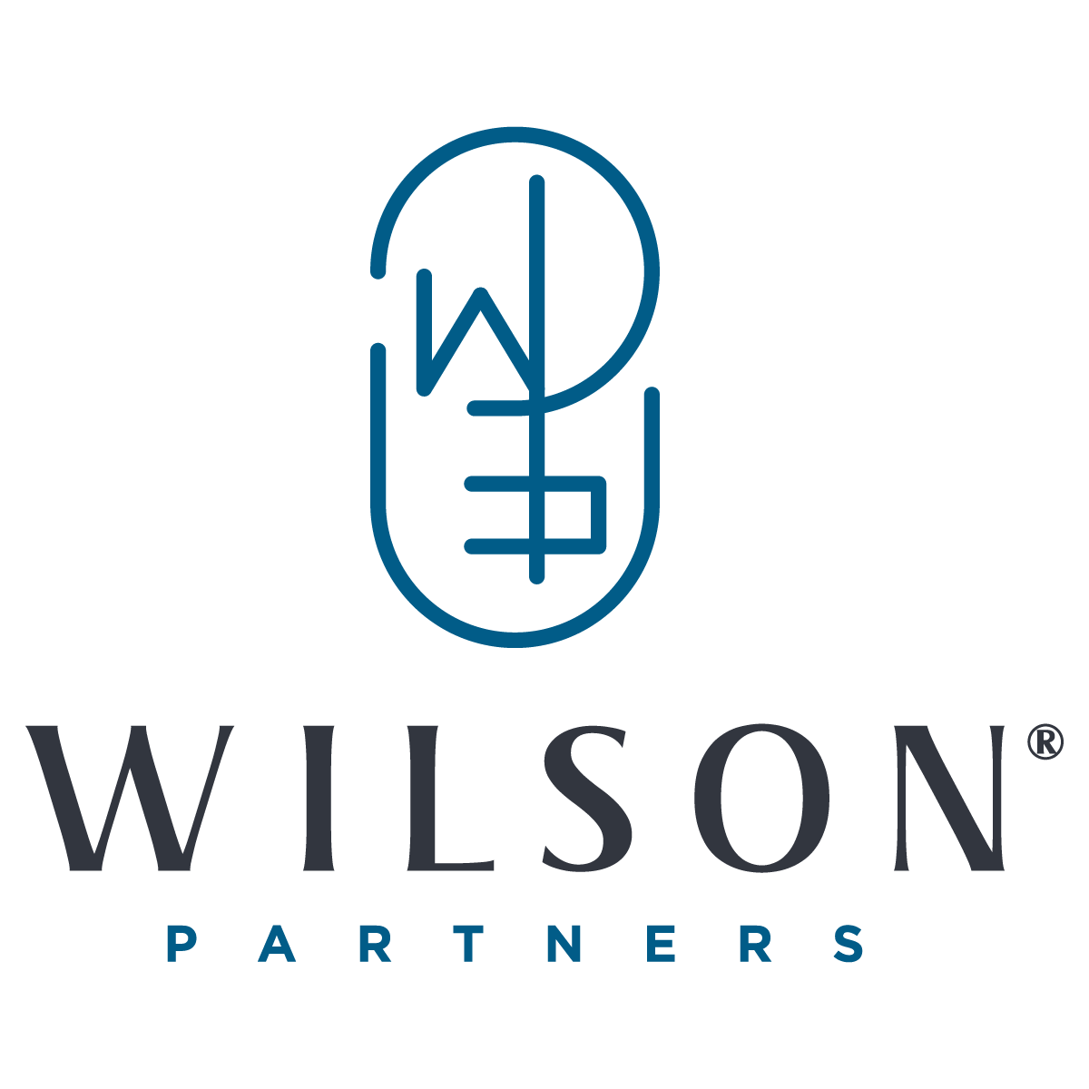 Wilson Partners logo featuring a blue line drawing of a microphone with stylized initials W and P, and the text "WILSON PARTNERS" below in black and blue.
