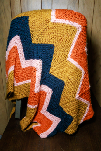 Warm, stretchy, and visually striking, this blanket is perfect for a bedspread or to display in your favorite room. This yarn is just soft enough to provide endless comfort, and just rustic enough to be impenetrably warm!