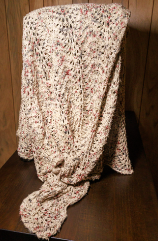 This blanket is created using 100% cotton yarn and a stitch called the "Feather and Fan stitch." This is the perfect blanket for a summer evening, when you just want something light  to cover your legs. Soft, airy, and so comfortable, this could quic
