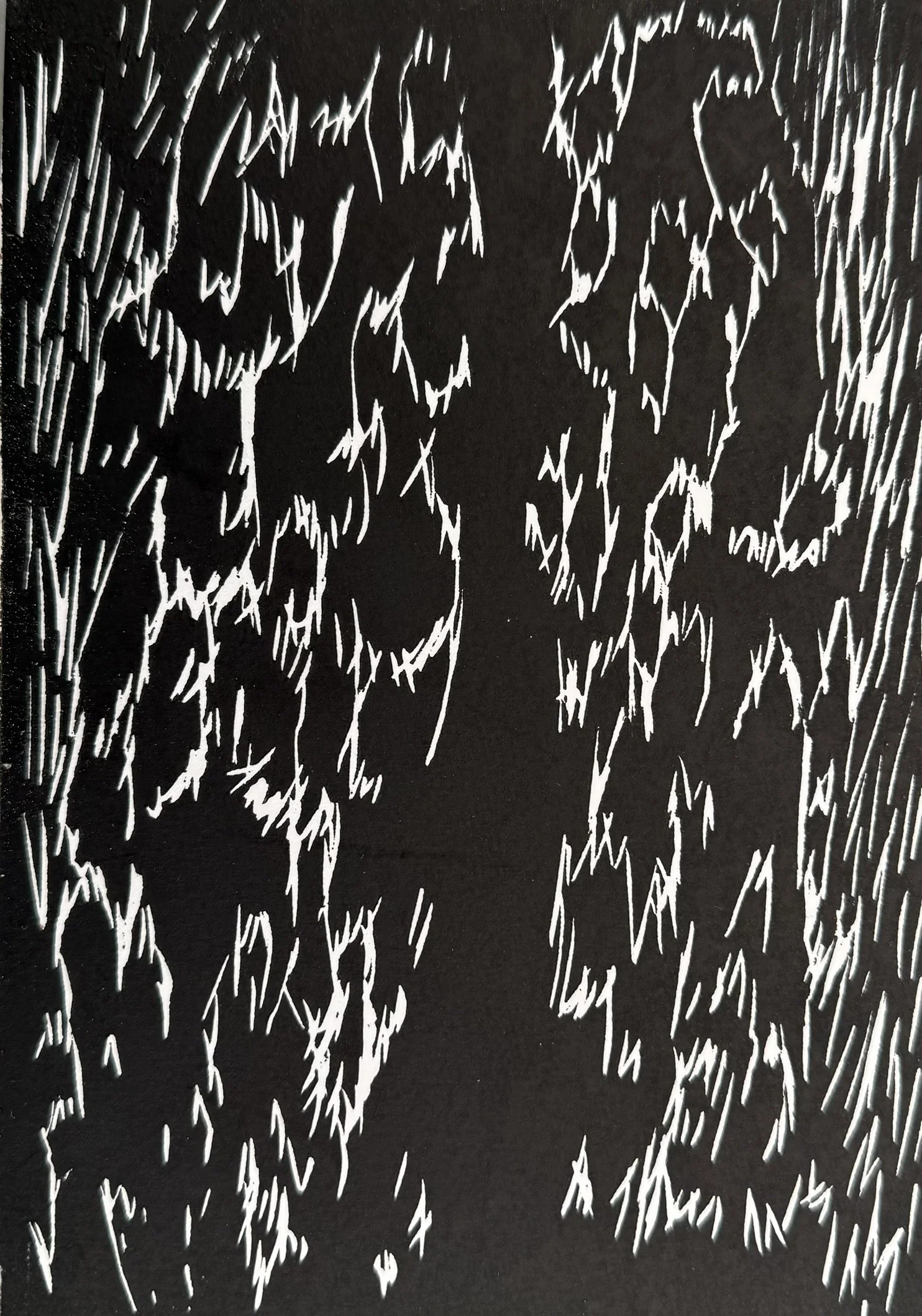 Abstract black background with white jagged, lightning-like streaks across the entire image.