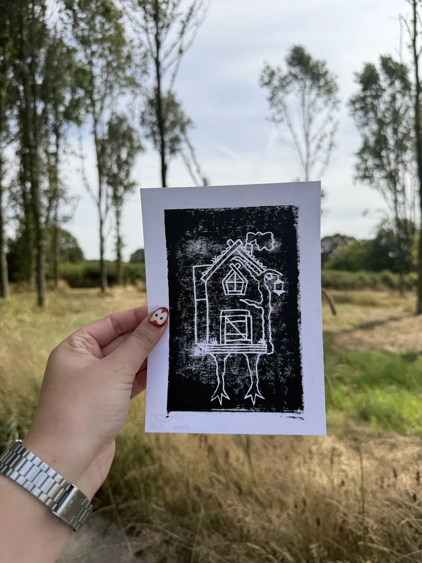 Baba Yaga House Lino Print