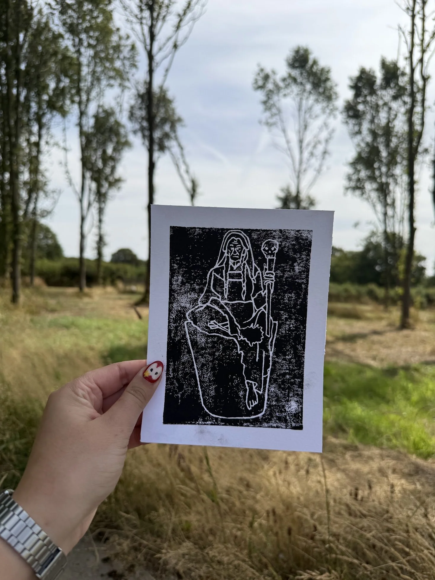 Baba Yaga Portrait Lino Print