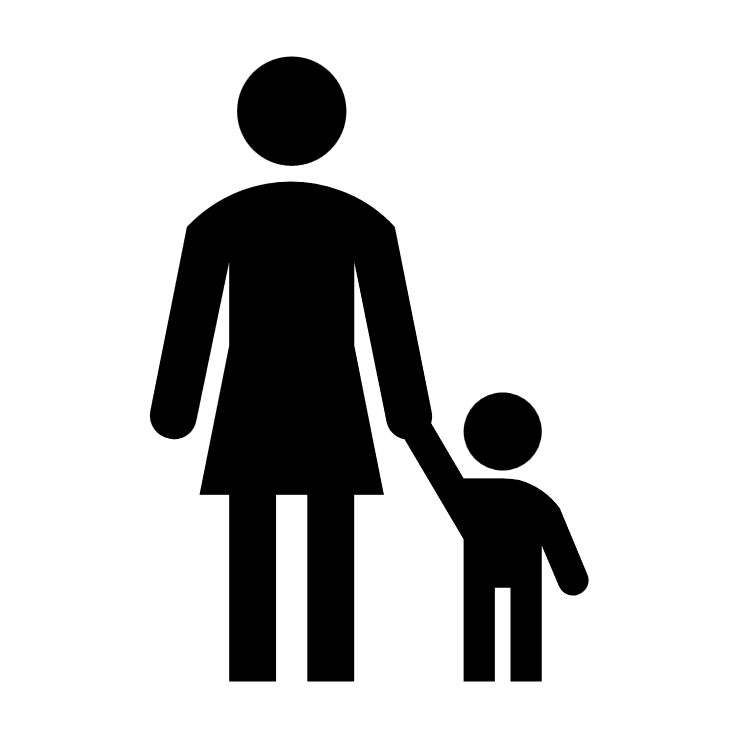 Silhouette of an adult woman holding a child's hand.