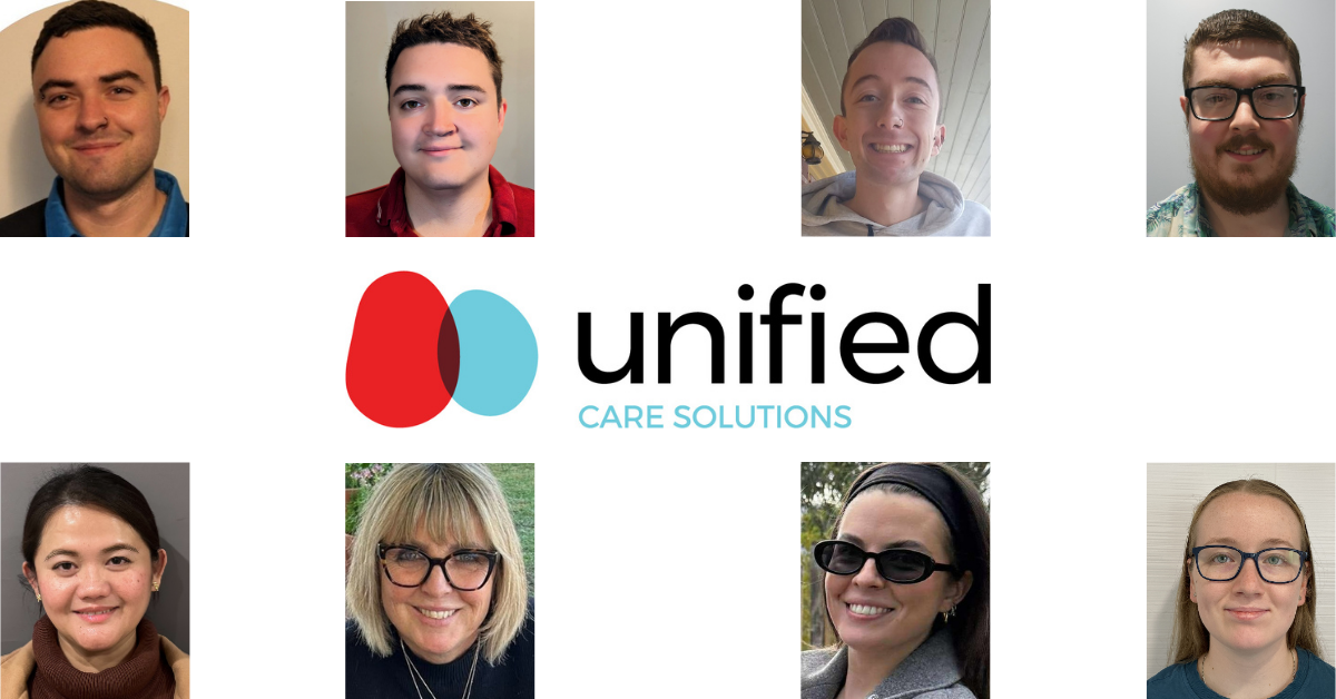 Unified Care Solutions team in Ballarat — staff headshots surrounding the Unified Care Solutions logo