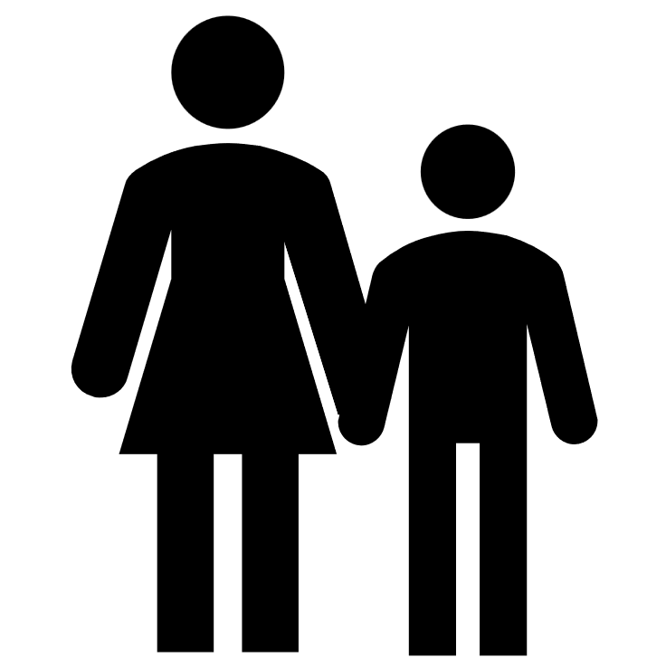 Silhouette of a mother and a teenage boy holding hands.