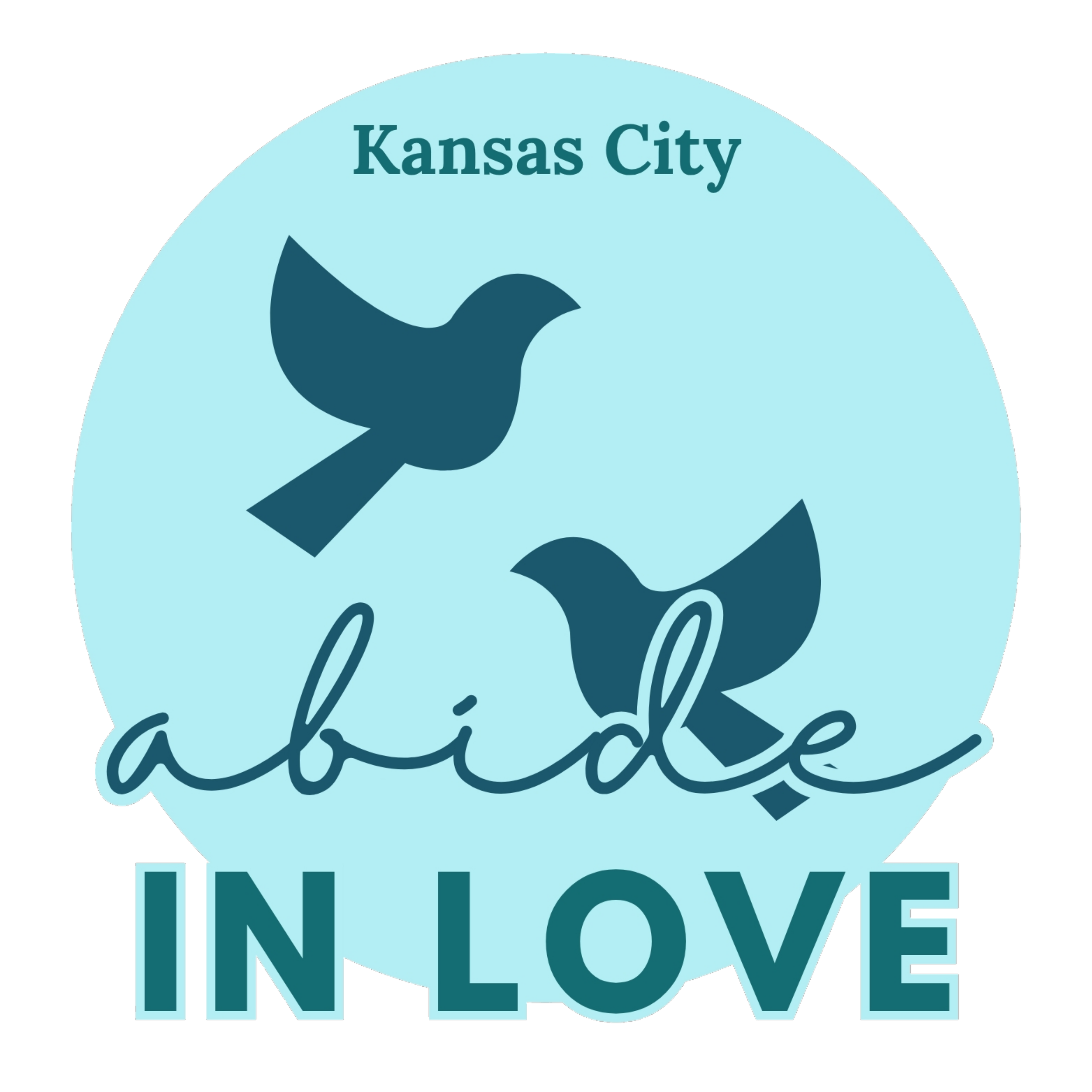 Two doves with the words "Abide in Love Kansas City"