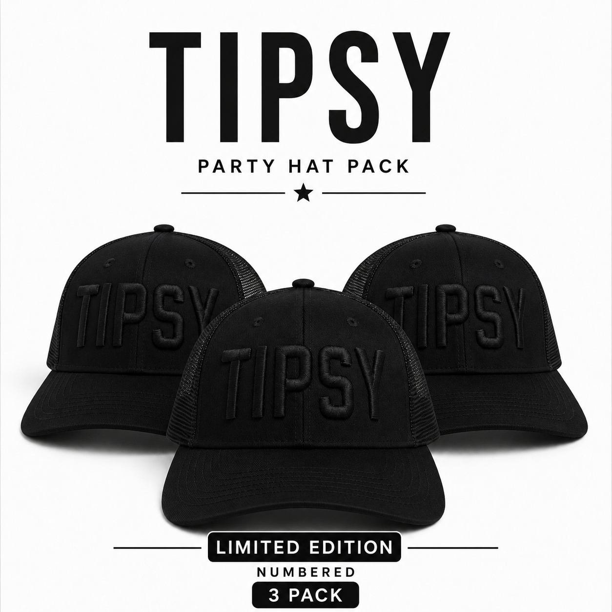 Tipsy Hat Monochromatic Black 3 Party Pack