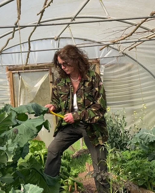 Becky in the polytunnel