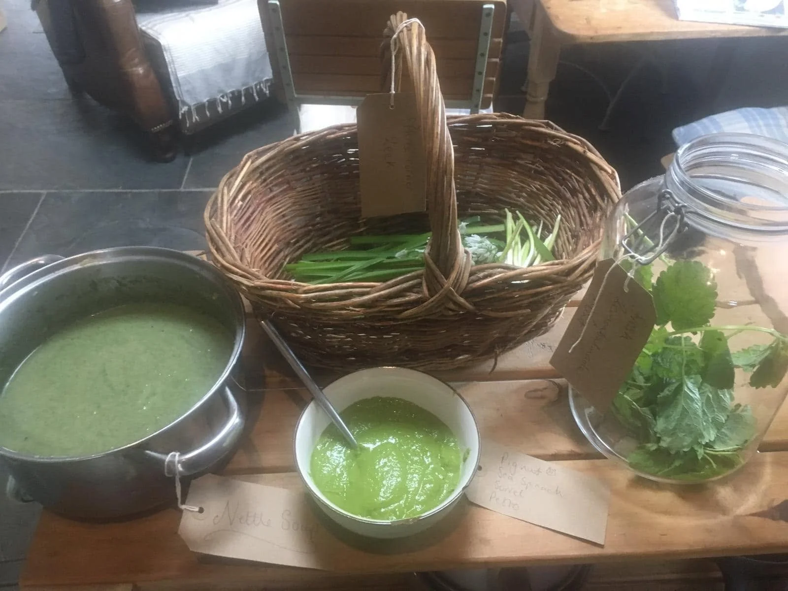 Foraged foods being cooked