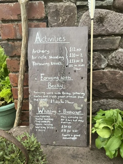 A chalk board showing Activities available
