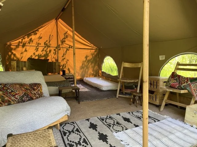 The living area inside a safari tent