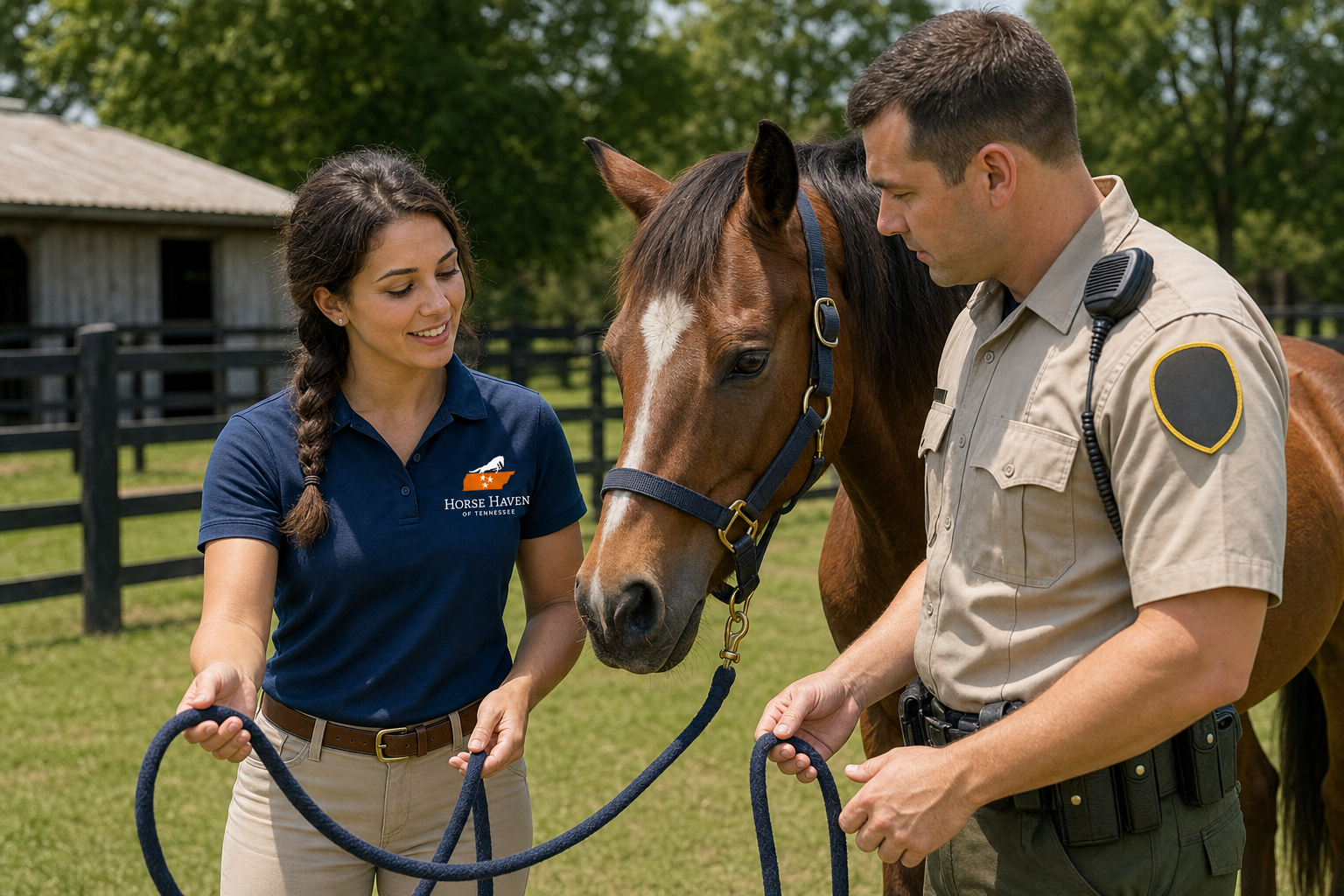 HHT working with law enforcement and horse.