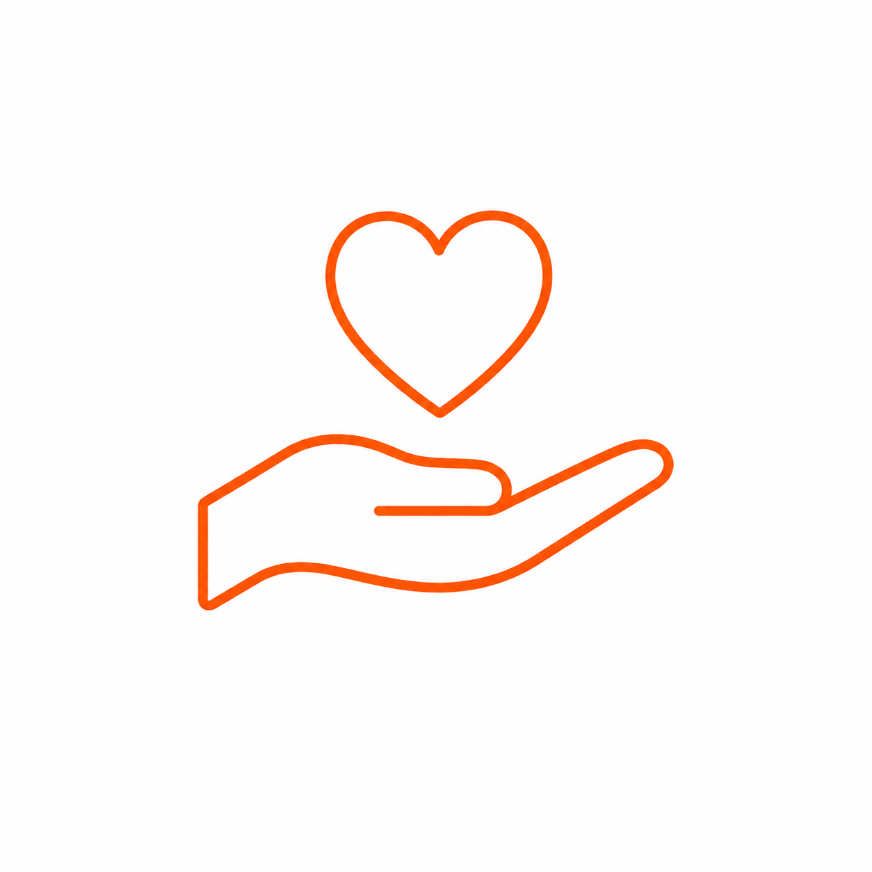 Outline drawing of a hand holding a heart.