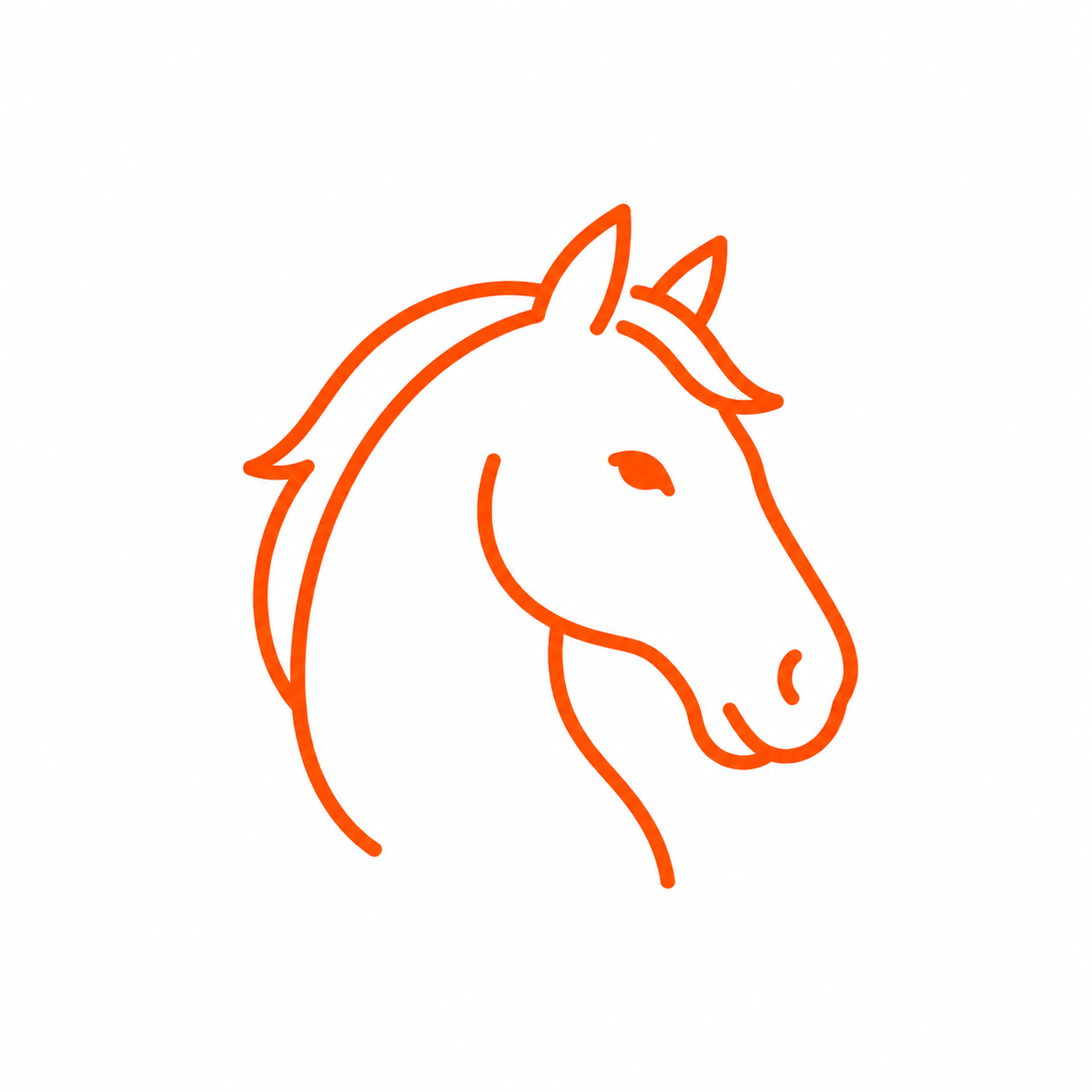 Line drawing of a horse's head in orange on a white background.