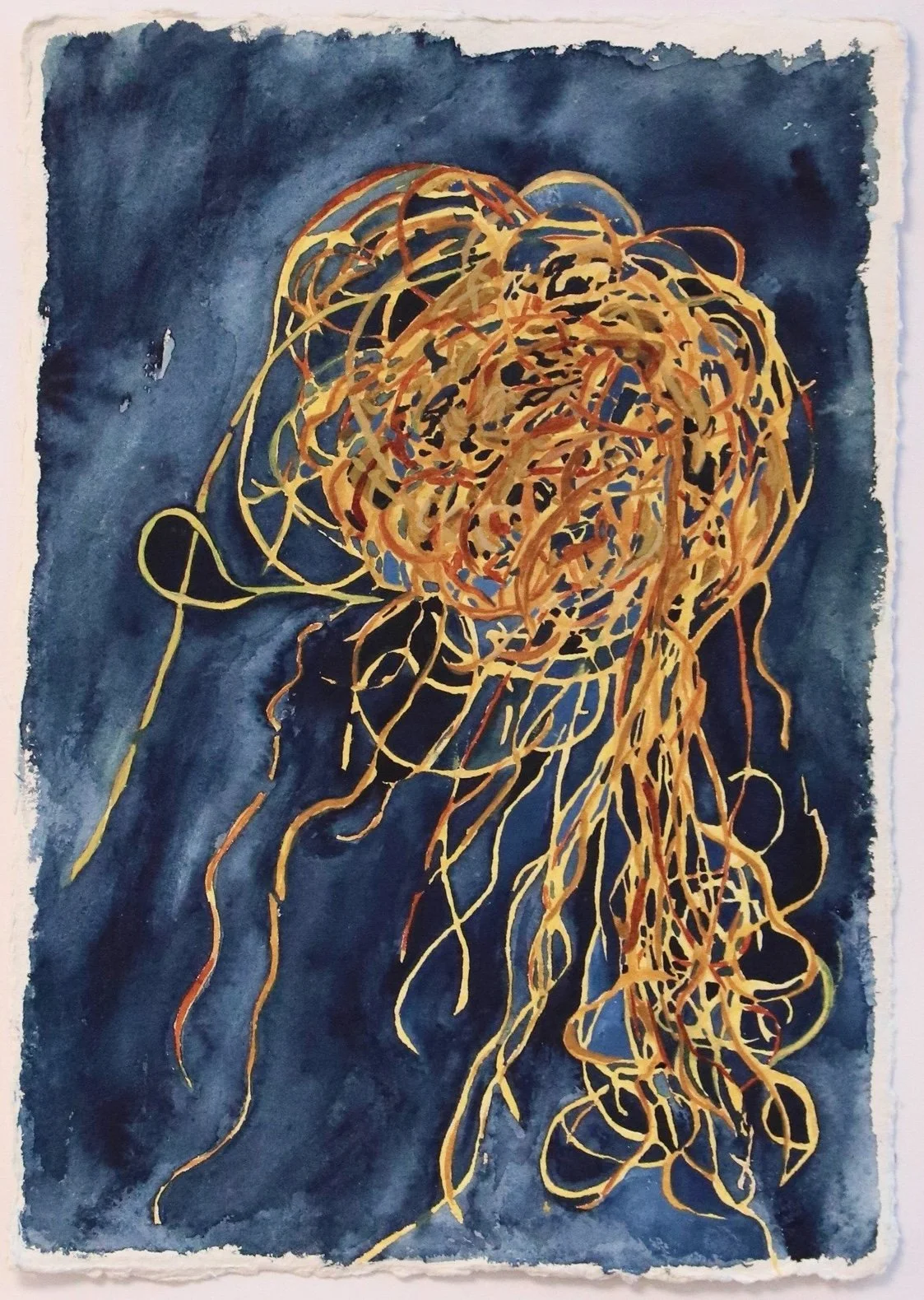 Tangle, 2026, 
Watercolours on recycled handmade Khadi paper from India, 21 x 29.7cm,
Contact for price