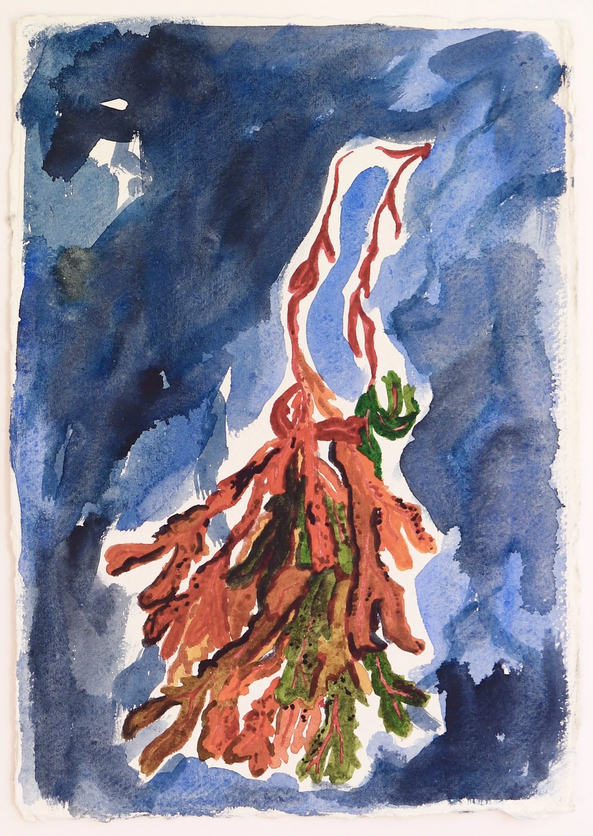 Afloat, 2025, Watercolours on recycled handmade Khadi paper from India, 21 x 29.7cm, SOLD