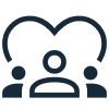 Icône personnes avec coeur, représentant la valeur de l'authenticité