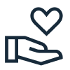 Icône main avec coeur, représentant la valeur du respect