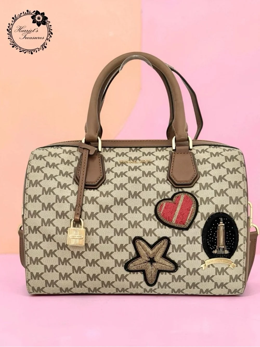 Michael Kors Beige/Brown Signature Patch Satchel