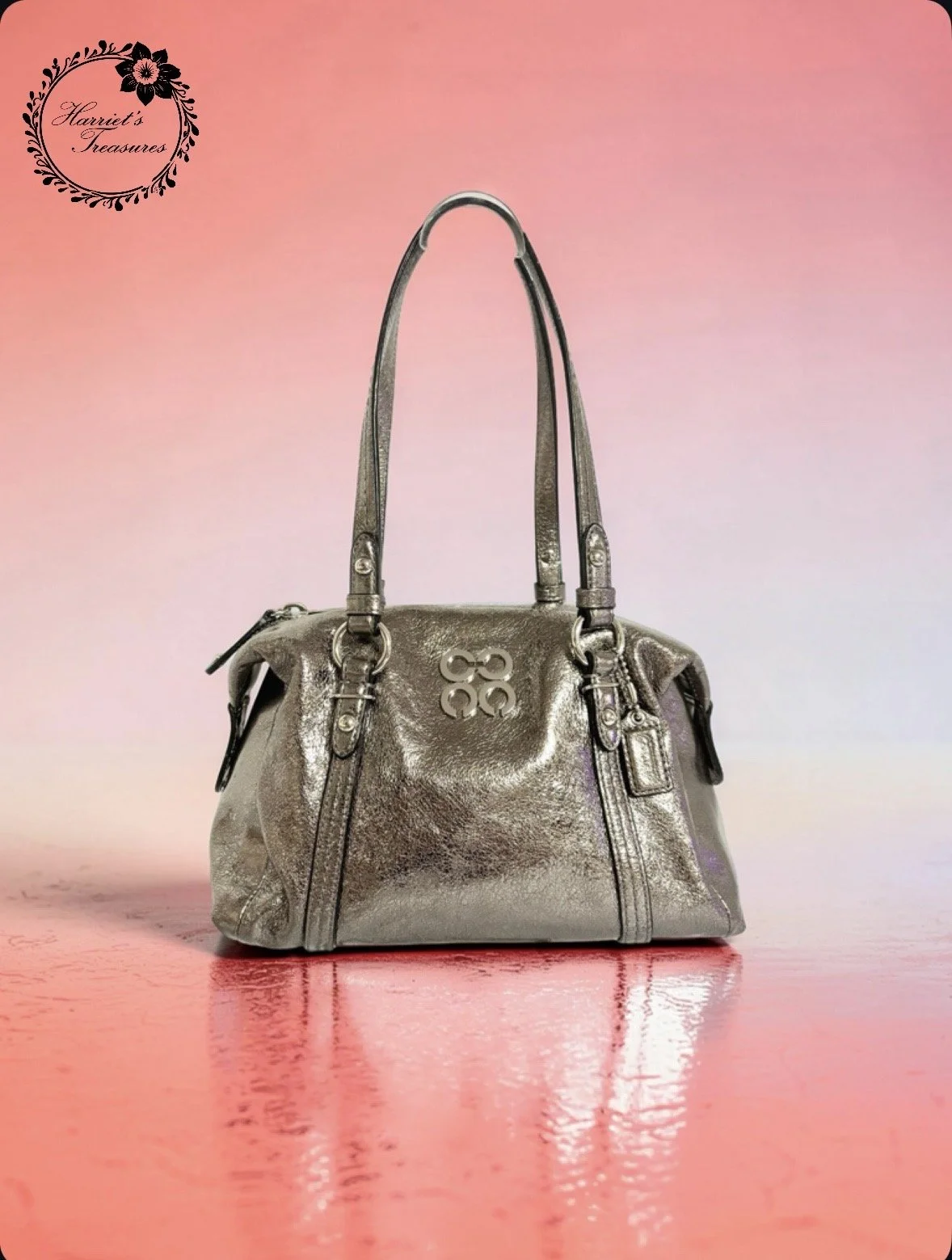 Dark Metallic Silver Coach Shoulder Bag
