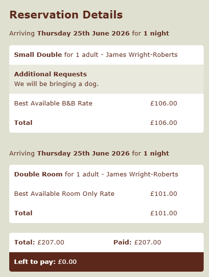 Hotel Rooms £207 (TGRR #1)
