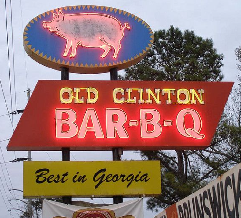 Picture of Old Clinton BBQ neon sign in Gray Georgia