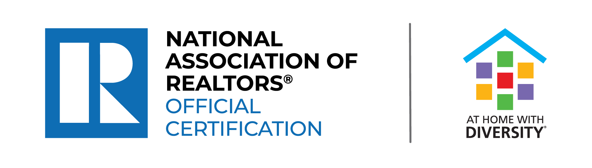 National Association of Realtors 'Official Certification' for 'At Home with Diversity' designation logo.