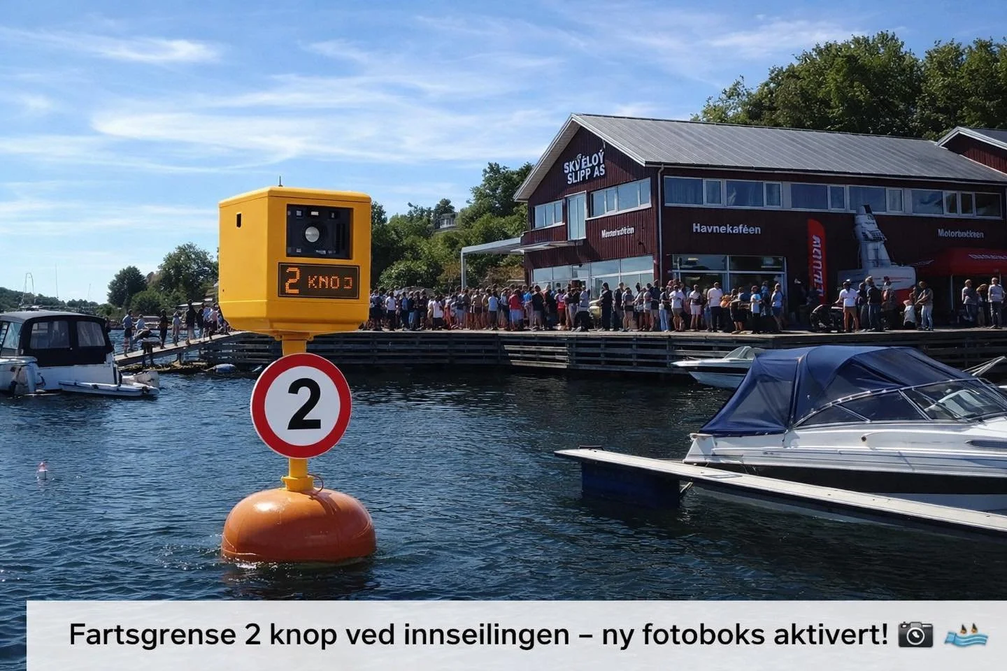🚤 Nyhet i havna &ndash; fotoboks aktivert! 📸

For &aring; bedre sikkerheten i havna har vi n&aring; installert fotoboks ved innseilingen.

🔴 Fartsgrense: 2 knop
📸 Automatisk registrering og fakturering ved overtredelse
💸 B&oslash;ter sendes dire