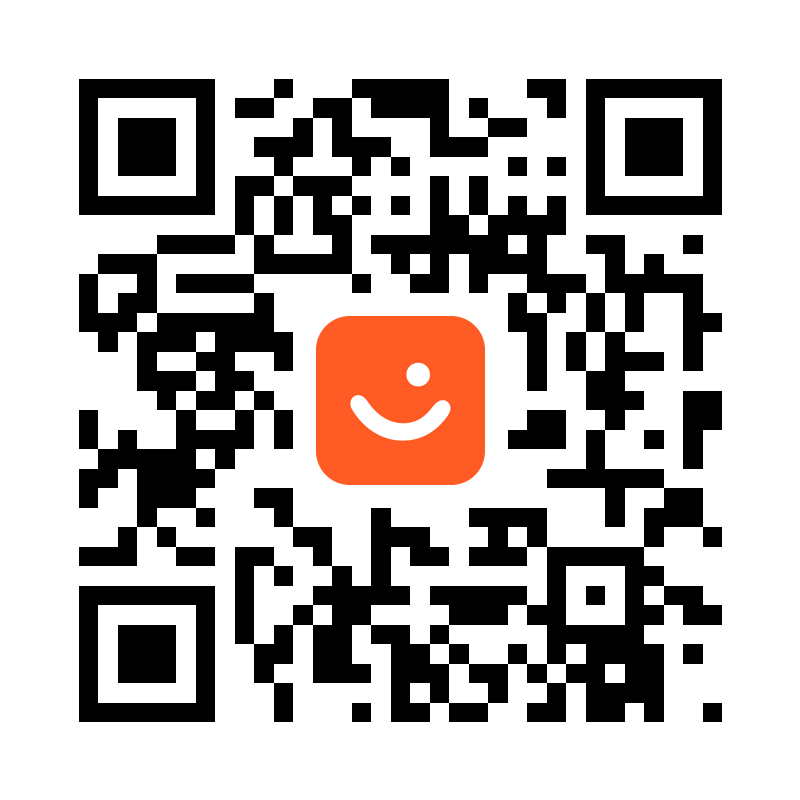 QR-kode med en orange smiley-ikon i midten.