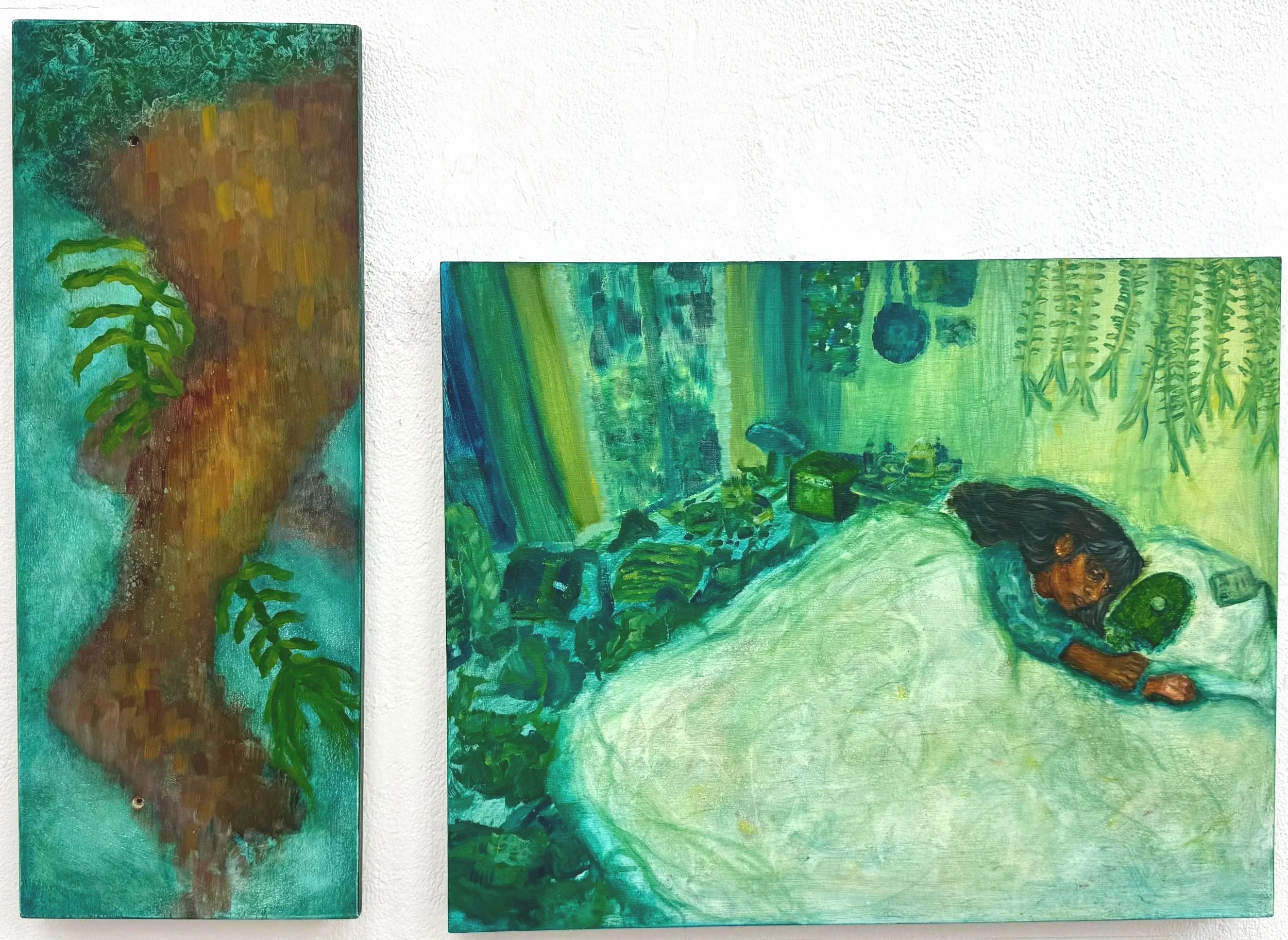 It All Fades (diptych) - Oil on Found Wood Panel, Oil on Board, Left: 53cm x 20cm x 1cm Right: 40cm x 50cm x 2.5cm, 2025