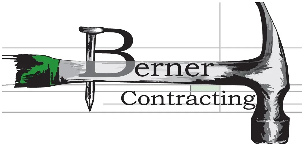 Logo for Berner Contracting with a hammer, nail, and paintbrush integrated into the design.