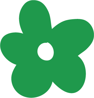 A simple, green, cartoon-style flower with five petals and a small circular center.