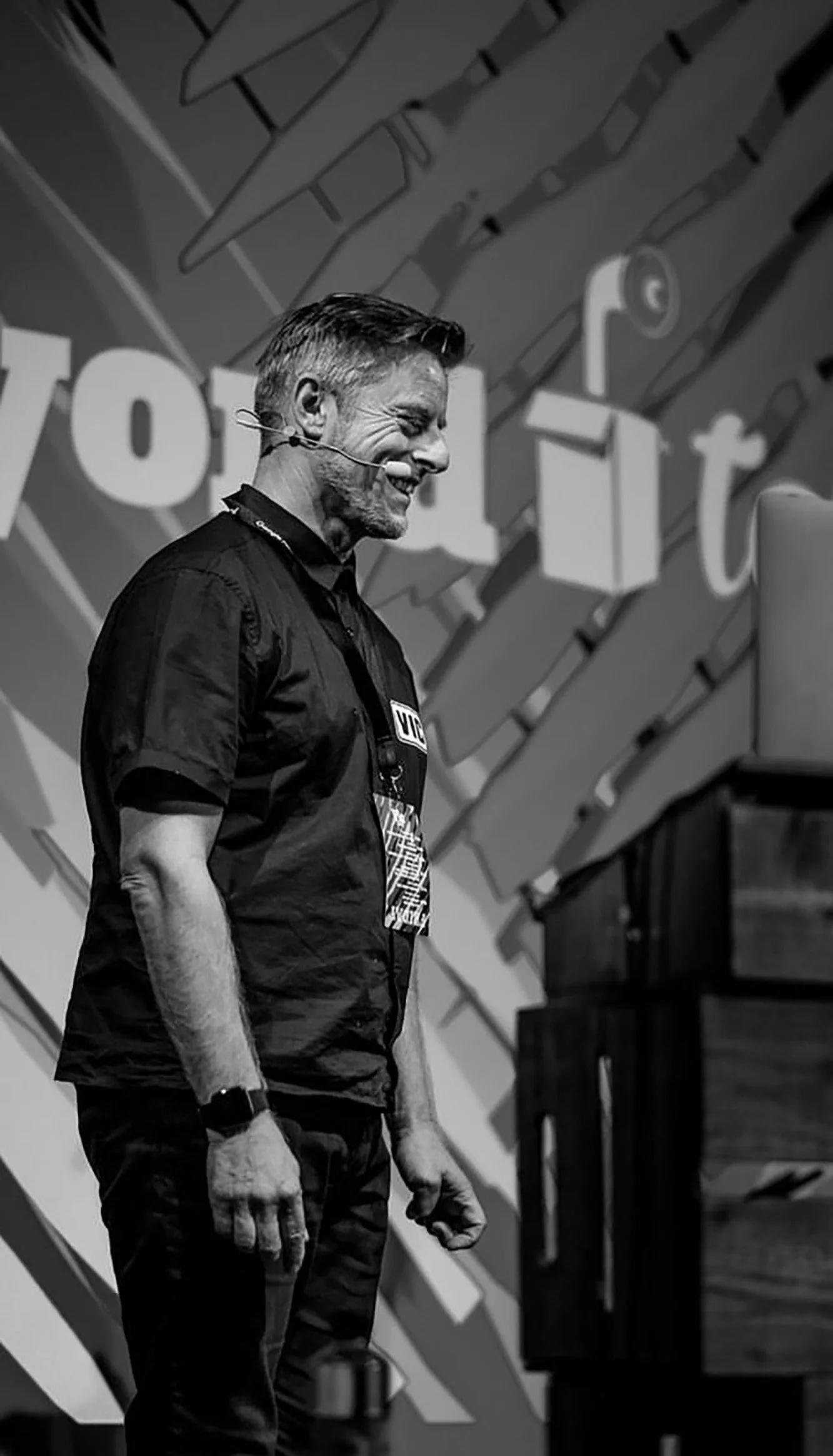 Vic Lee delivering a keynote talk on creativity and storytelling