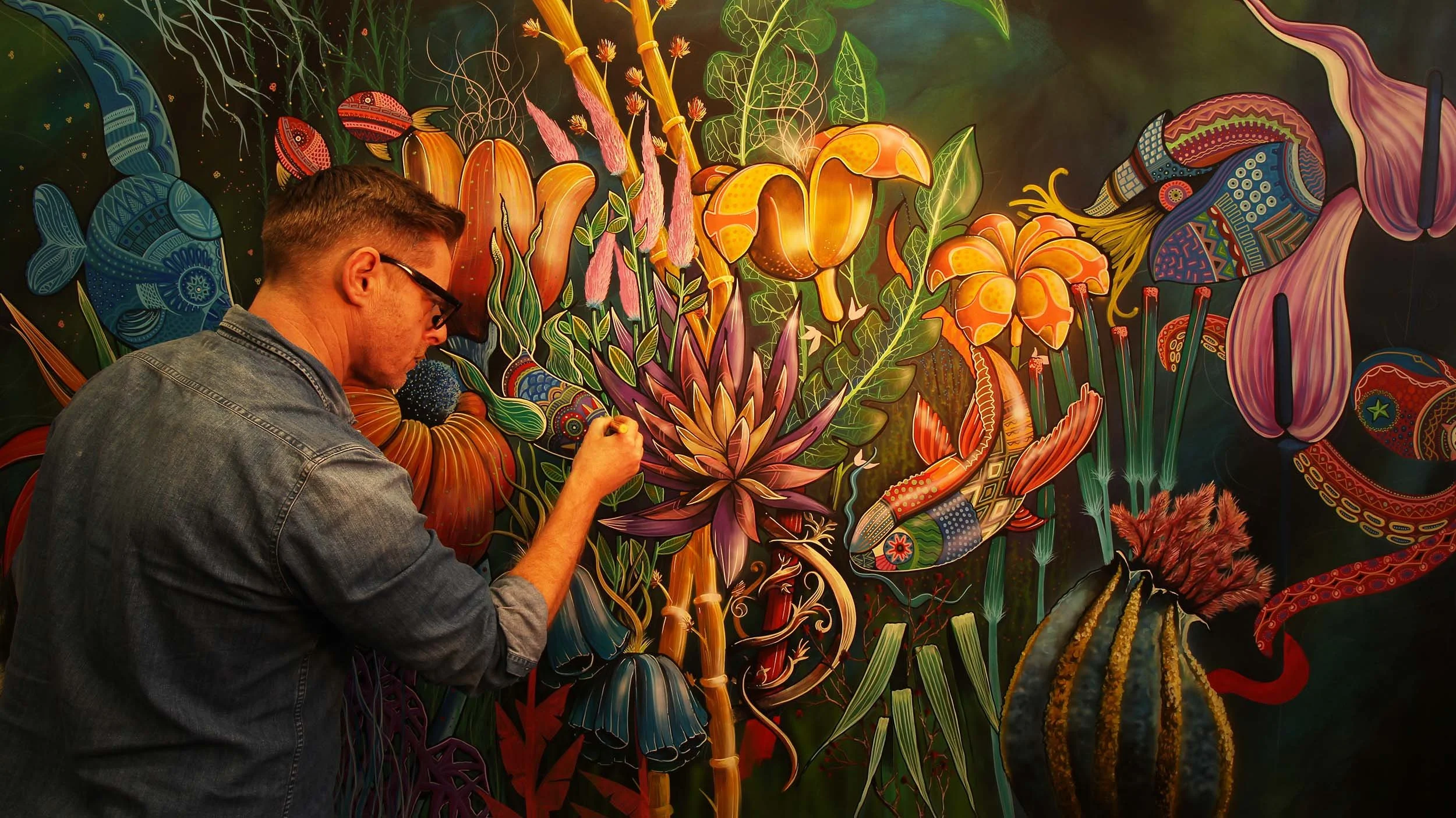 Vic Lee creating contemporary artwork combining illustration, pattern, colour and storytelling.