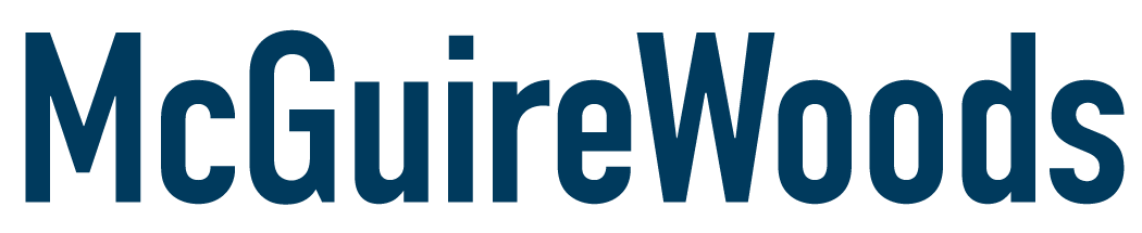 McGuireWoods logo in dark blue font on a white background.