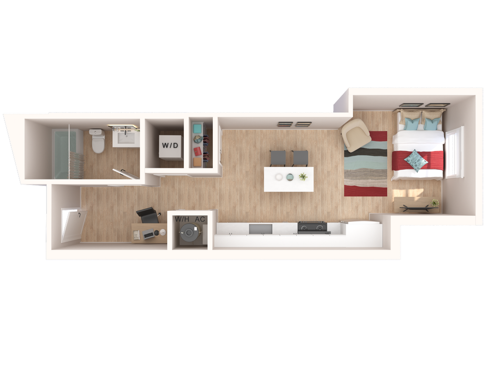 The Penny on College Main The Charm studio floor plan, 437 square feet, studio 1 bath in College Station, TX
