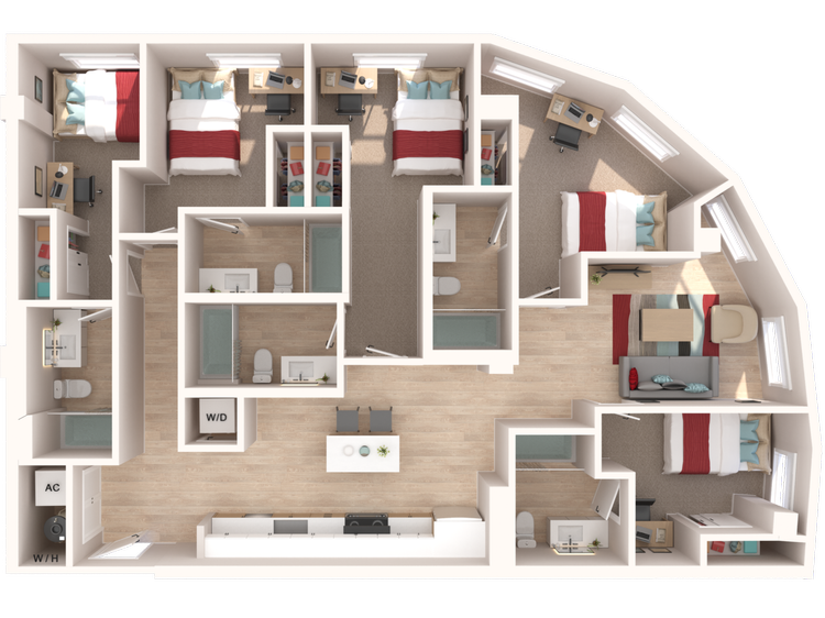 The Penny on College Main The Heads floor plan, 1588 square feet, 5 bed 5 bath in College Station, TX