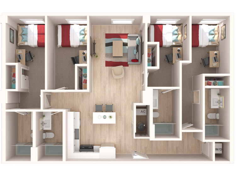 The Penny on College Main The Alloy floor plan, 1366 square feet, 4 bed 4 bath in College Station, TX